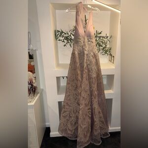 Embellished Blush Pink / Lavender 3D Floral Lace Dubai Evening Gown - Size 10